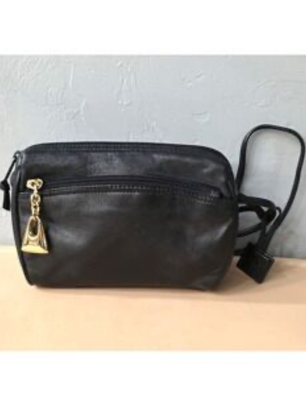 Giani Bernini Black Leather Crossbody‎ with Gold Charm Accent